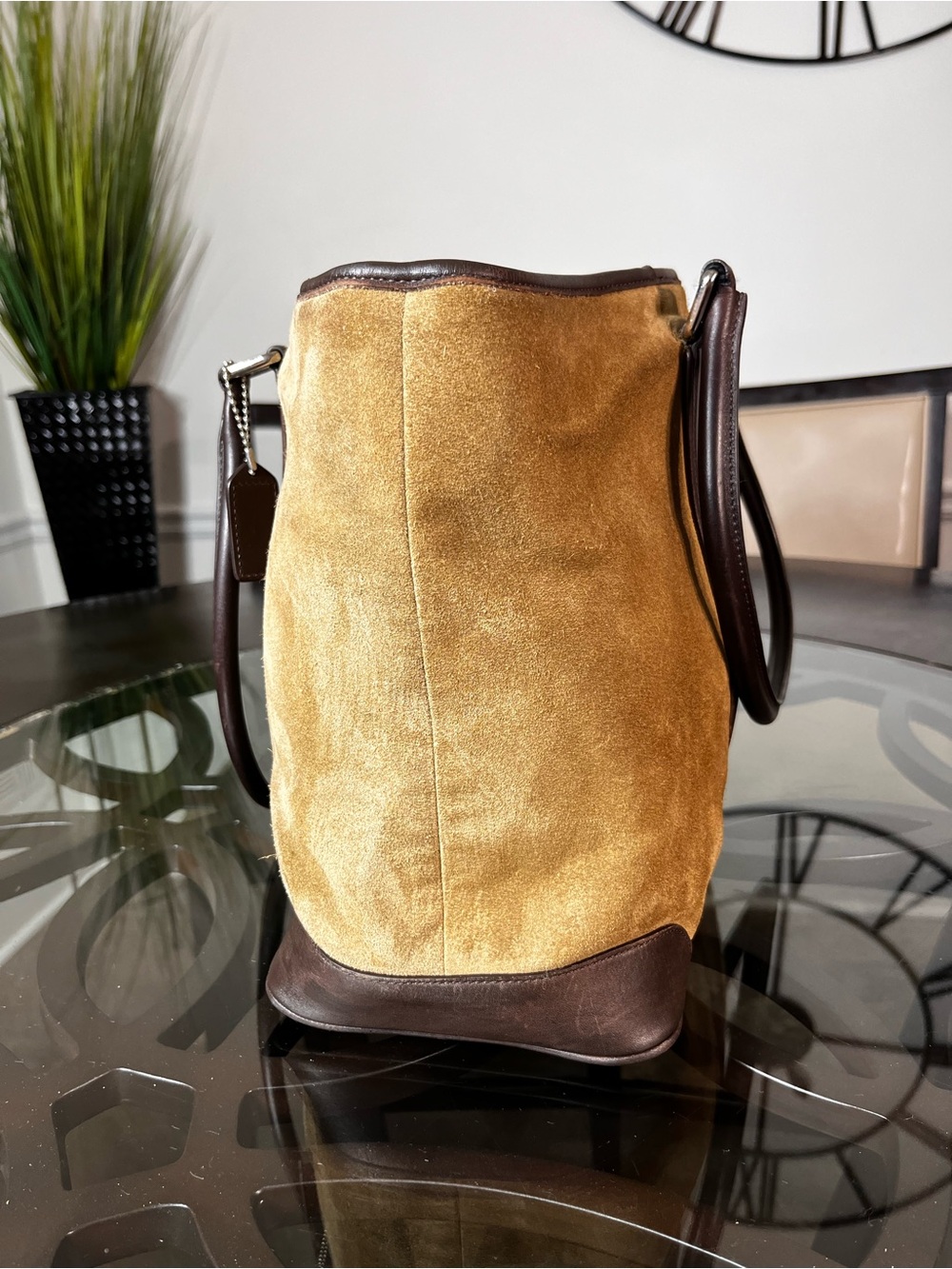 Vintage Y2K Coach Hampton Suede Leather Tote Bag Brown Tan Large Shoulder 5121 - Picture 4 of 7